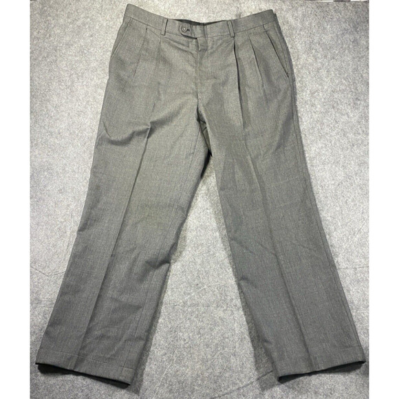 Dress Pants Mens Size 35 Inches Grey Creased Pleated Preppy Academia - Picture 2 of 12